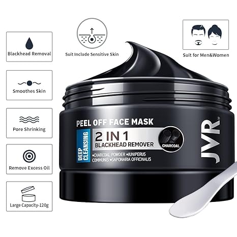 JVR Peel Off Face Mask, Blackhead Remover Mask for Men, Charcoal Peel Off Black Mask, Facial Mask Purifying and Deep Cleansing for All Skin Types