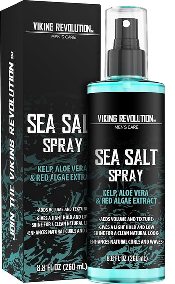 Viking Revolution Sea Salt Spray for Hair Men - Hair Texturizing Spray with Kelp, Aloe Vera and Red Algae Extract - Surf Sprays to Add Volume and Texture for Men Beach Hair - 8.8oz